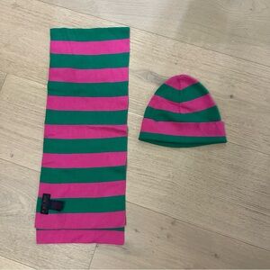 Ralph Lauren Pink and Green Striped Hat and Scarf Set